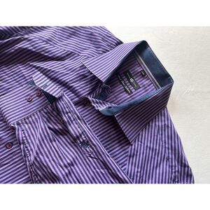 STONE ROSE Mens Shirt Size 6/XXL Black Rivet Collection Striped Purple Flip Cuff